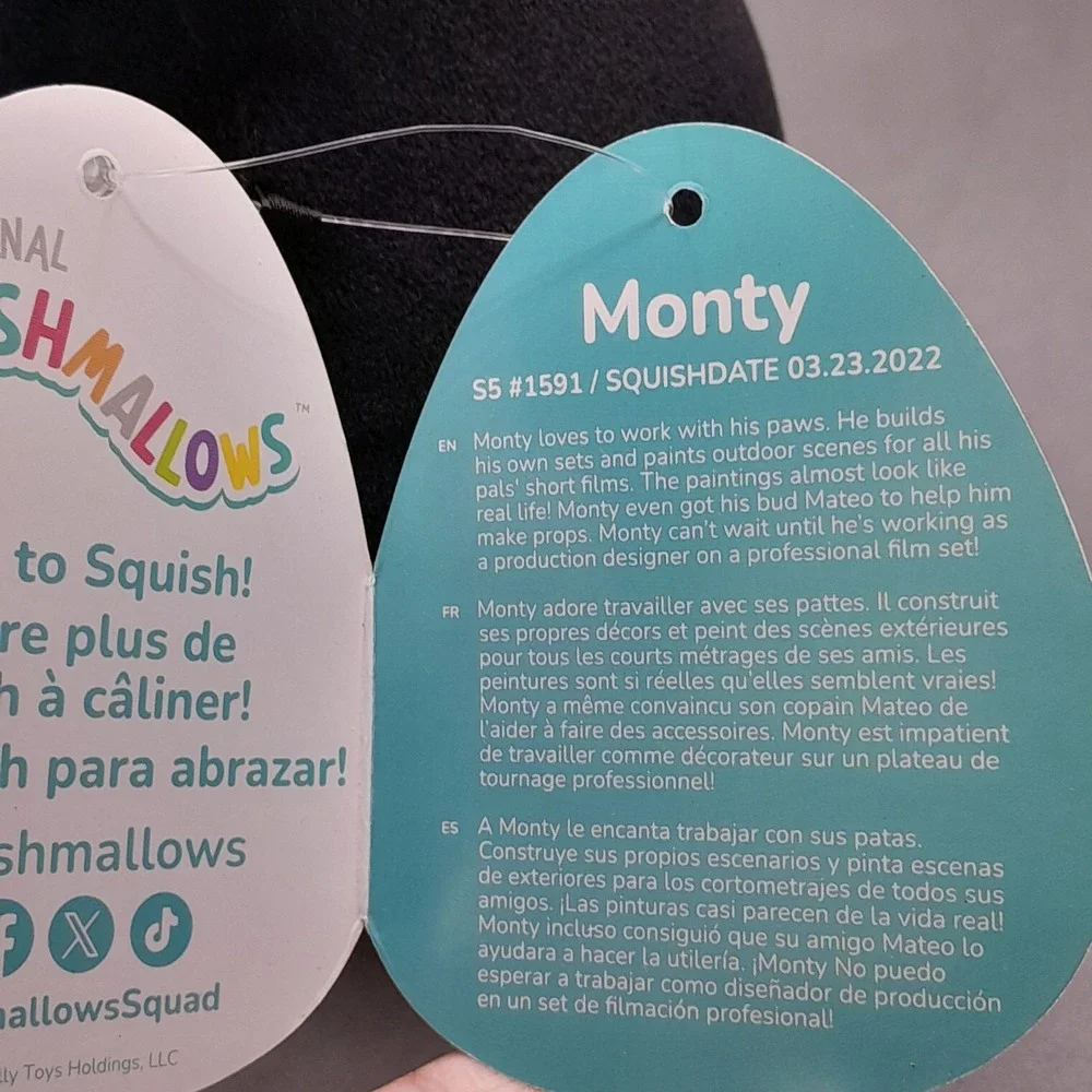 Squishmallows 5 Inch Monty the Boston Terrier Dog Black White Spotted Plush NWT